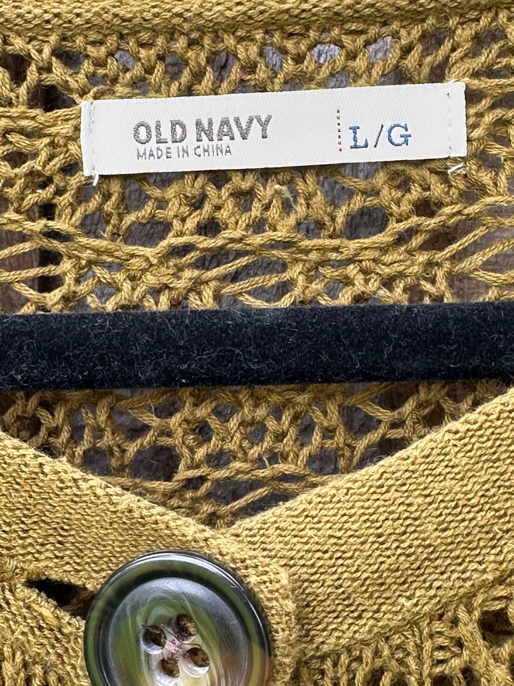 Old Navy Olive Open-Knit Crochet Cardigan Sweater Size Large Fall - Picture 3 of 4